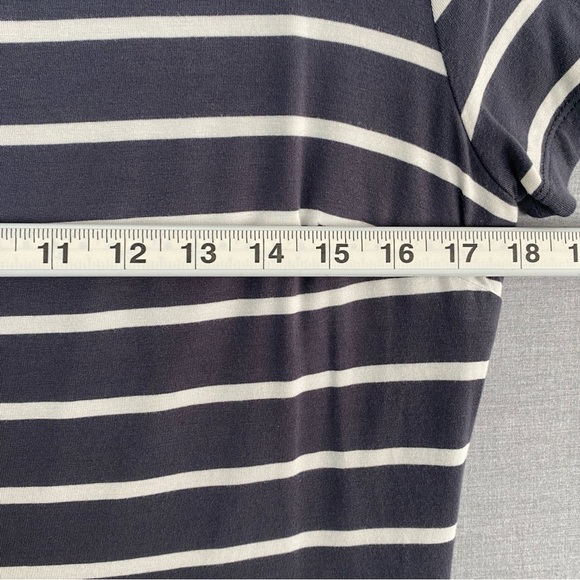 Loft Mini Dress Sz 12 Grey White Stripe Short Sleeve Back Cutout A-line Skirt - Picture 8 of 12